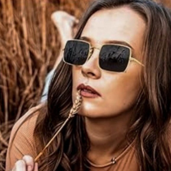 Rectangle Retro Gold Metal Frame Polygon Women Men Square Black Tint Sunglasses - Picture 7 of 8